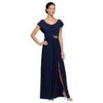 Alex Evenings Women's Long Cowl Neckline Mother of The Bride Dress, Formal Event Gown