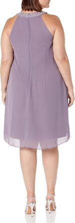 S.L. Fashions Women's Plus Size Jewel Neck Chiffon Halter Dress - Image 2